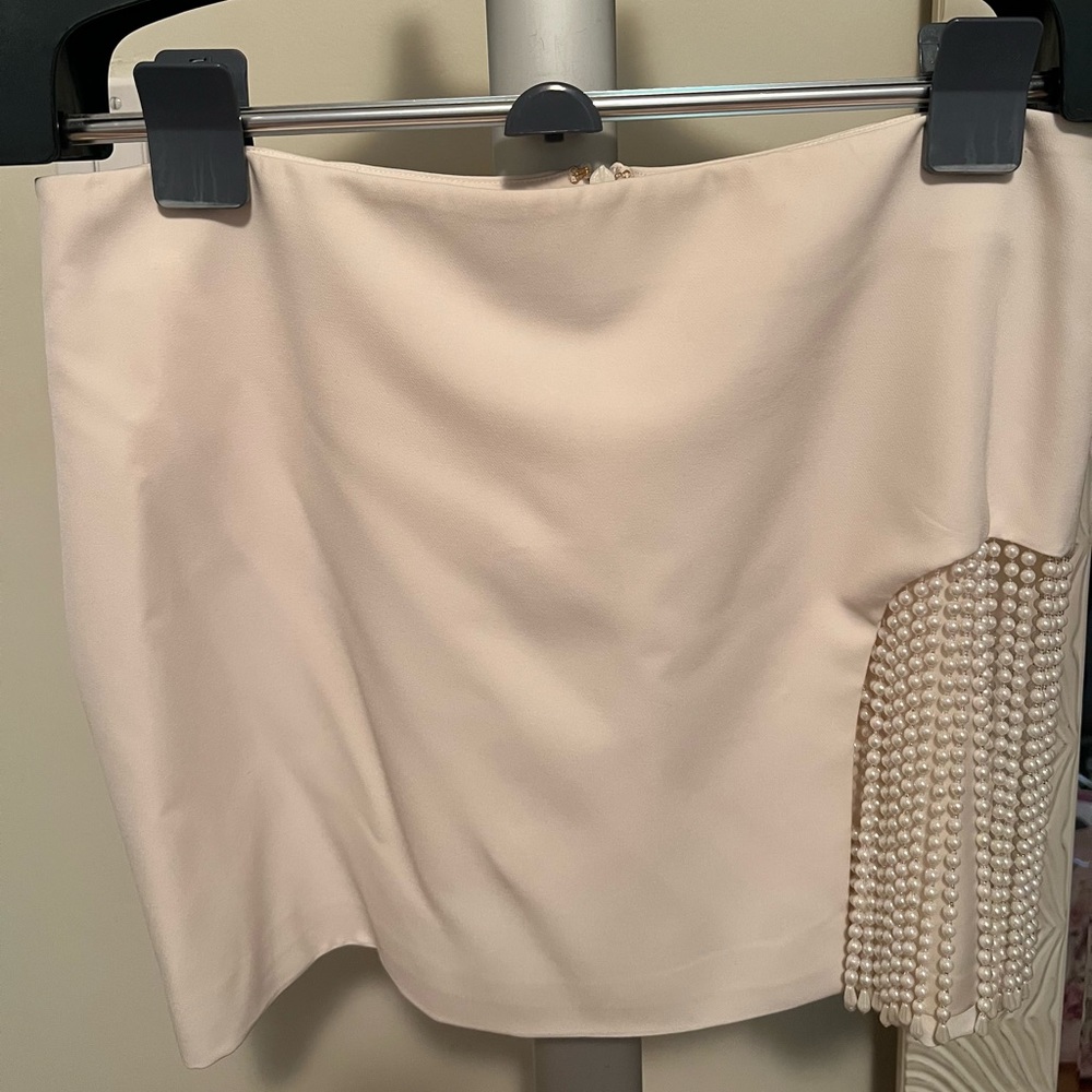 Camila Coelho ivory skirt with pearl fringe